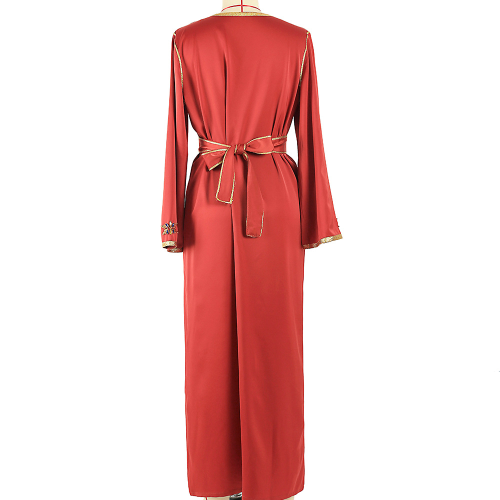 Burnt Orange Hand-stitched Glass Rhinestone Women's Arabic Dress Party Robe Middle Eastern Women's Clothing_autovado.com