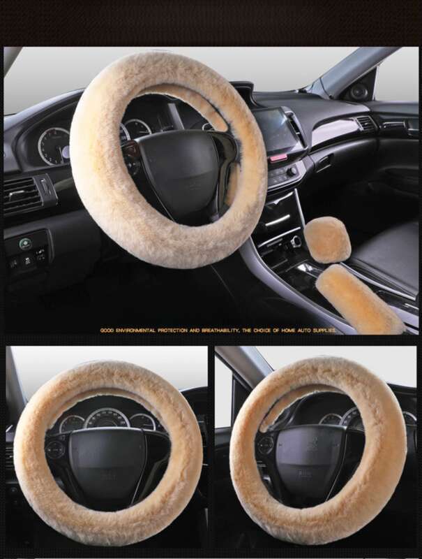 Steering Winter Otter Rabbit Fur Car Steering Wheel Plush Cartoon Handle Cover Three Piece Set Universal_autovado.com