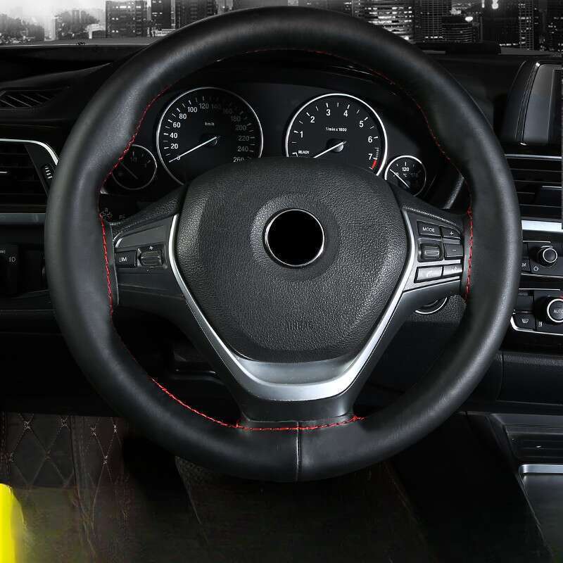Head Layer Cowhide Hand Sewn Steering Wheel Cover For Buses, All-season General Vehicles, Genuine Leather Handle Covers_autovado.com