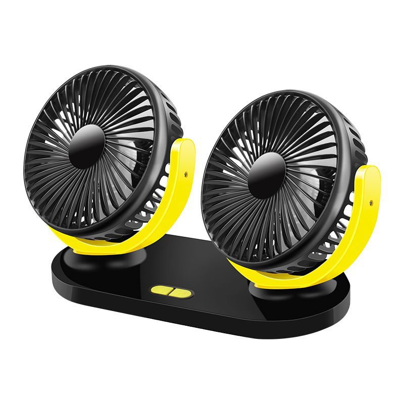 Car fan 24V large truck 12V car universal double head fan van interior cooling high wind power electric fan_autovado.com