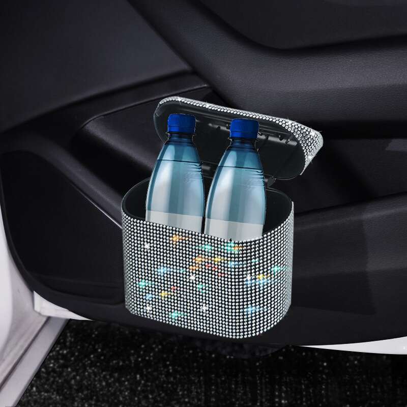 Diamond Inlaid Car Bin, Rear Seat Garbage Bin Hanging Bag, Cute And Personalized Creative Storage Box_autovado.com