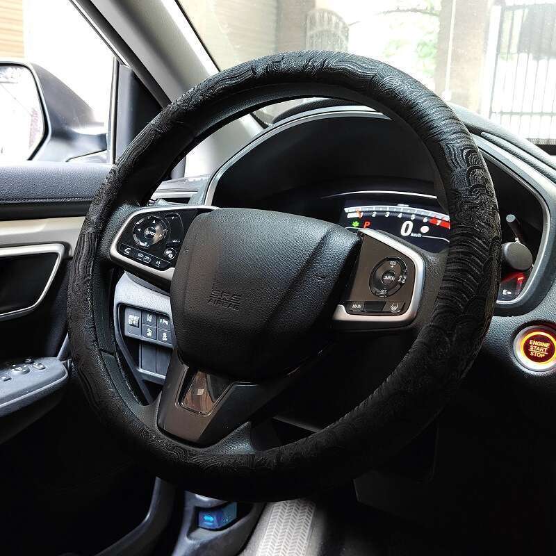 JDM Steering Wheel Woven Brocade Embroidery Black Four Season Universal China-Chic Anti-skid Handlebar Cover_autovado.com