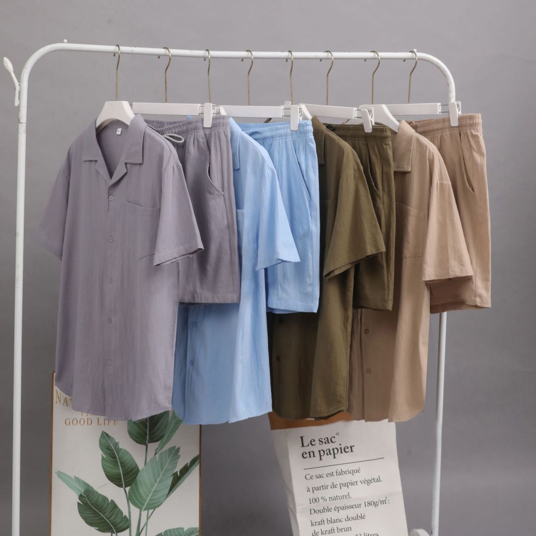 Men's Clothing 2024 New Short Sleeve Shirt Set Summer Loose Casual Cotton Linen Cardigan Shirt Spot Wholesale_autovado.com